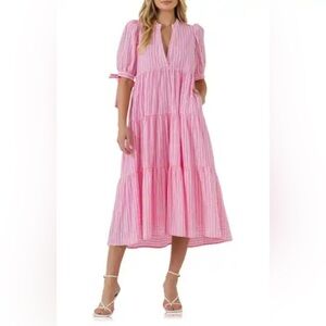 English Factory | Gingham Knot Tiered Cotton Blend Midi Dress